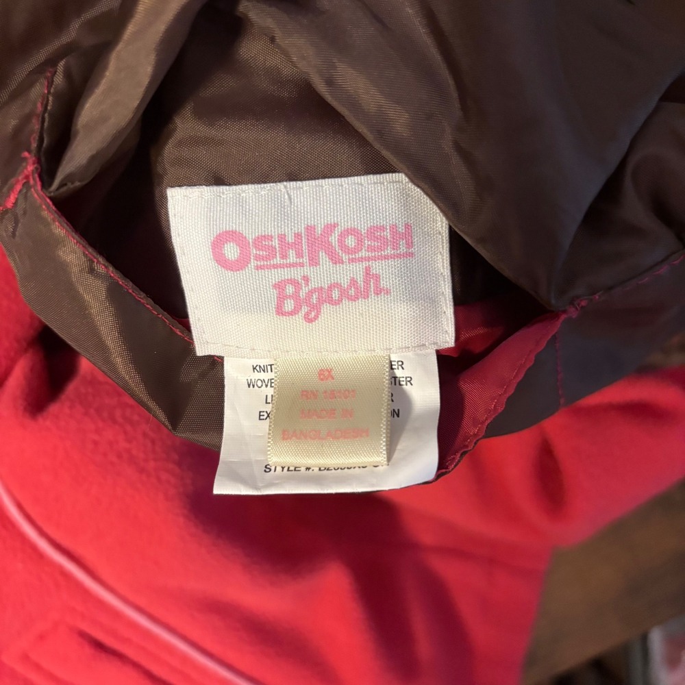 OshKosh B'gosh Reversible Zipper Jacket Pink Brown Fleece Windbreaker (Girls 6x) - Picture 10 of 10